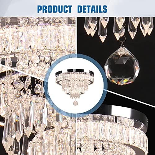 15.7" Modern Crystal Chandeliers, Dimmable LED Ceiling Light with Remote Control, K9 Crystal Flush Mount Chandeliers for Bedroom Dining Room Living Room Hallway (Multicolor