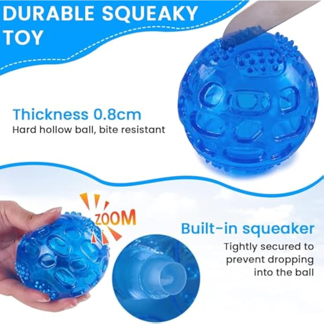 PETTOM Dog Ball Squeaky Toy, Small Dog Chew Toys Balls Waterproof Floating Bouncy Rubber Ball with Squeaky Sound for Training Swimming, 3 Packs (Orange,Blue,Green)