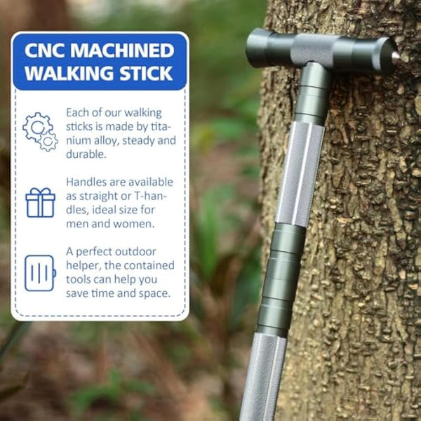 aiGear Tactical Stick/Hiking Walking Trekking Poles | CNC Machined Aluminum Tactical Cane - Adjustable Length | For Hiking Camping Mountaining Backpacking | Color Gray