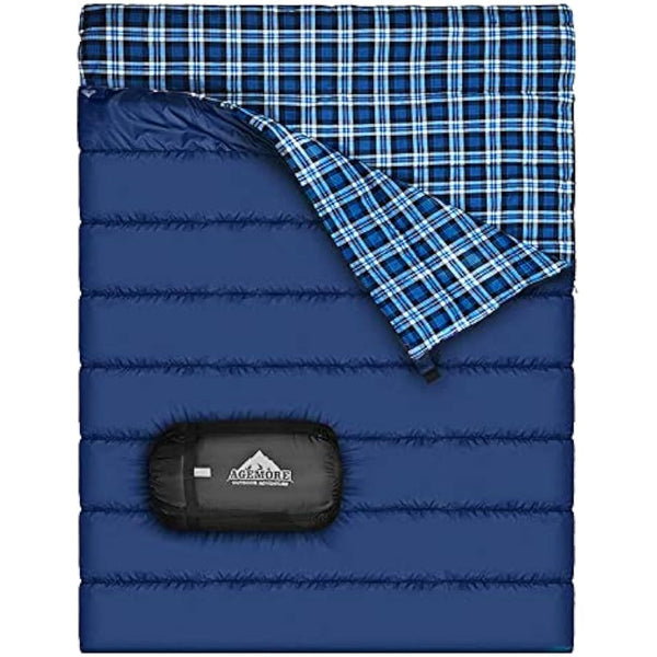 Double Cotton Flannel Sleeping Bag for Camping, Hiking, or Hiking. Queen 2 Cold Weather Waterproof Sleeping Bag for Adults or Teenagers.