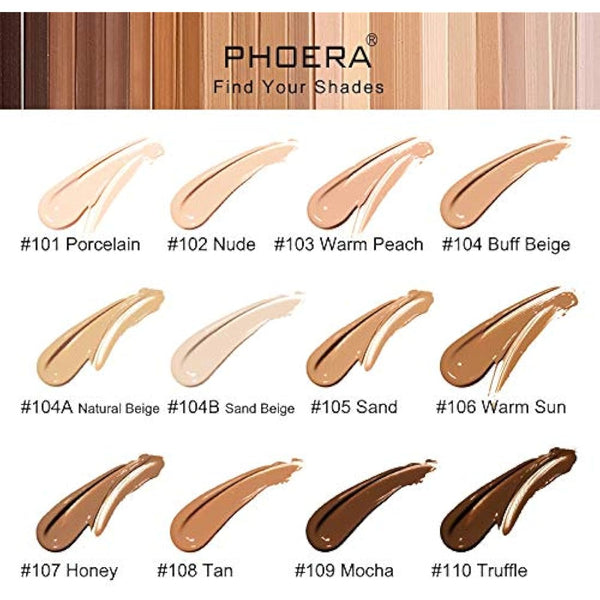 AQUAPURITY PHOERA Full Coverage Foundation New Formula Waterproof Long Lasting Oil Free Velvet Matte Liquid Foundation for Oily Skin Flawless Makeup Base Cream Concealer (101 Porcelain…)
