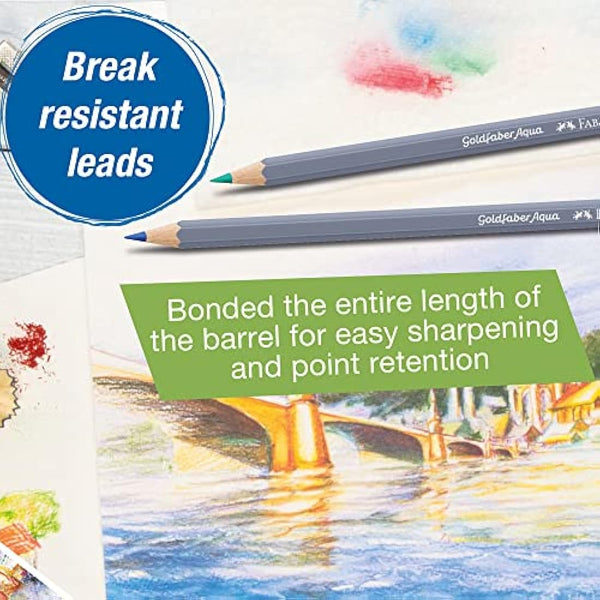 Faber-Castell Creative Studio Goldfaber Aqua Watercolour Pencil, Multicoloured (Multicoloured) Tin Of 48 Pencils, For Art, Craft, Drawing, Sketching, Home, School, University, Colouring