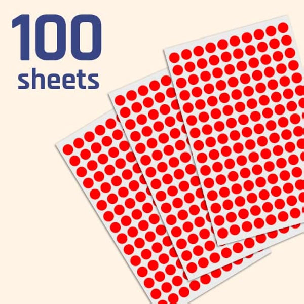 15,000 Pack - 10mm Round Coloured Dot Stickers Labels, Red