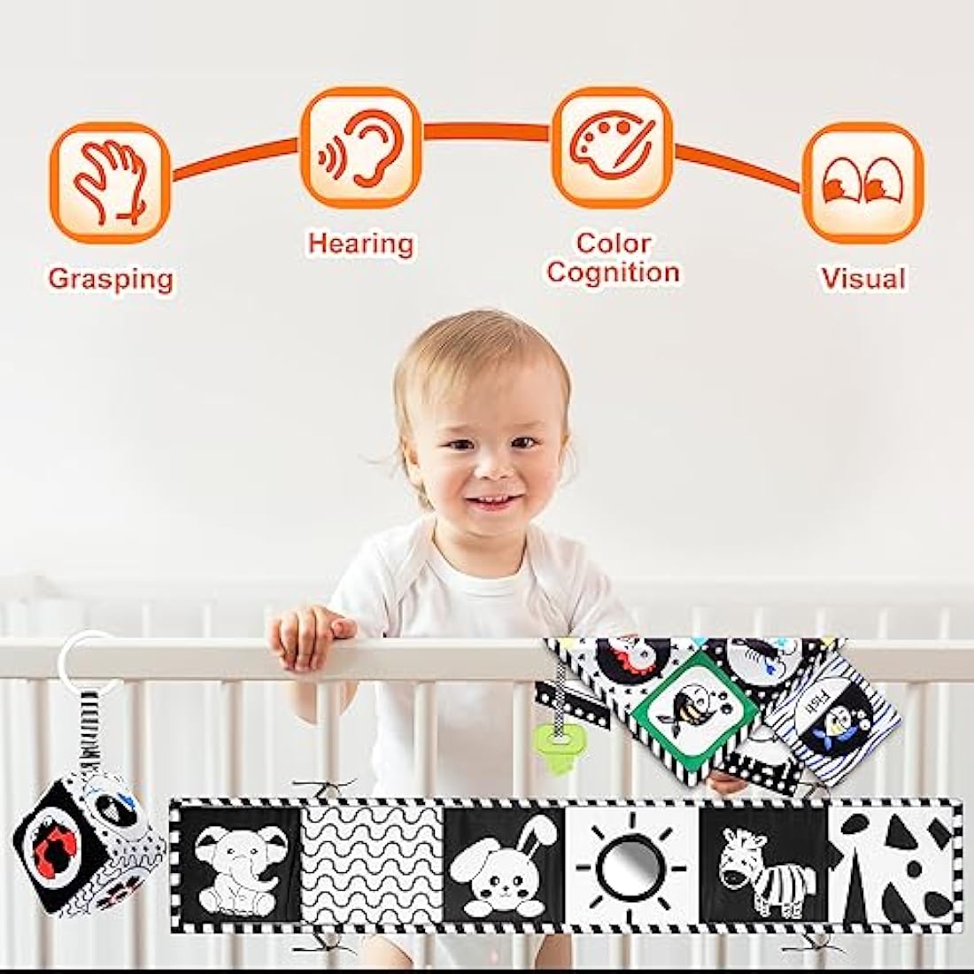 HappyKidsClub Black and White Sensory Toys, Baby 0-6 Months Montessori for Babies 6-12 Soft Book 6 Plus Tummy Time Gifts Newborn Toys