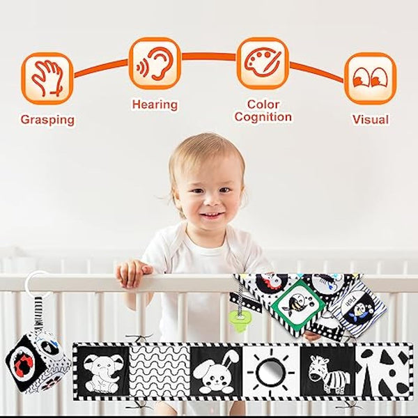 HappyKidsClub Black and White Sensory Toys, Baby 0-6 Months Montessori for Babies 6-12 Soft Book 6 Plus Tummy Time Gifts Newborn Toys