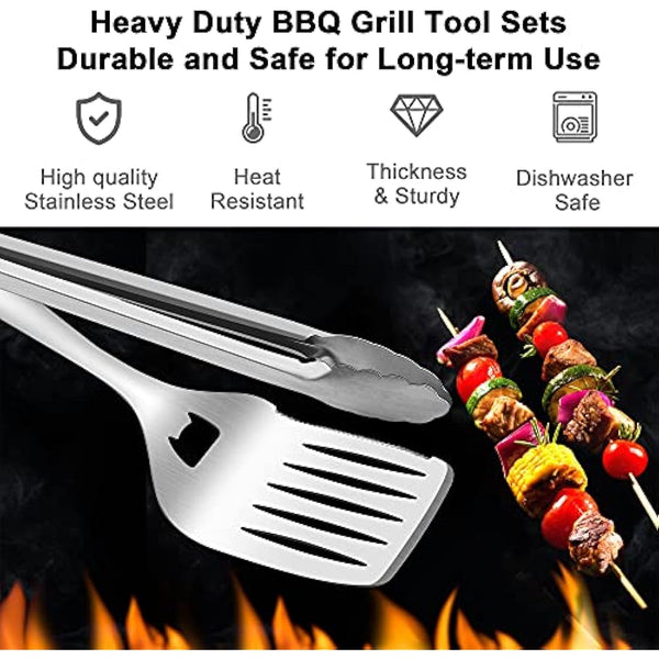 Herogo BBQ Tool Sets, 6 Piece Heavy Duty Stainless Steel Barbecue Accessories with Portable Bag, BBQ Utensil Set Includes Spatula, Fork, Tong and Cleaning Brush, Grill Tool for Outdoor Camping Picnic