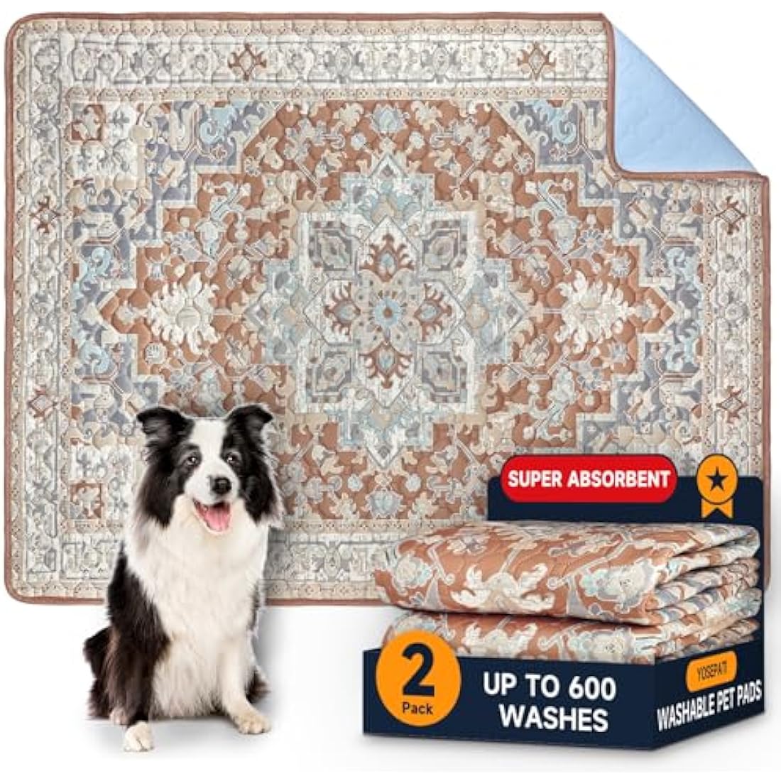 YOSEPATI Washable Pee Pads for Dogs,2 Pack Reusable Puppy Pads 122x92cm Super Absorbent Waterproof Pet Training Pads, Non-Slip Potty Pads for Crate,Floor,Sofa