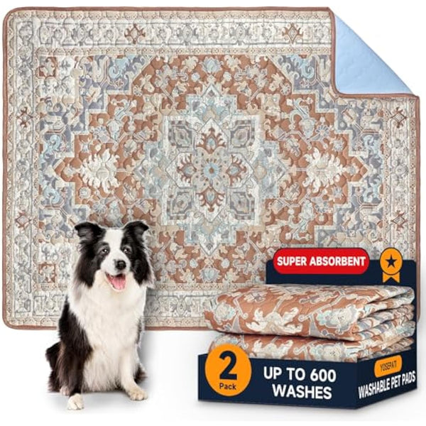 YOSEPATI Washable Pee Pads for Dogs,2 Pack Reusable Puppy Pads 122x92cm Super Absorbent Waterproof Pet Training Pads, Non-Slip Potty Pads for Crate,Floor,Sofa