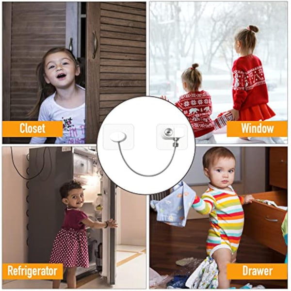 2 Pack Window Safety Locks with Keys, NewBinn Child Baby Safety Security Refrigerator Locks Cable, Adhesive Window Opening Restrictors Security Locks for Fridge Freezer Childproof