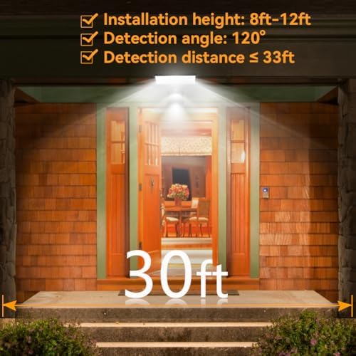JESLED Solar Powered Lights Outdoor/Outside for Garden Fence Door Yard Pathway, 90 LED Solar Motion Sensor Security/Wall Lights Waterproof 2600mAh, USB Charging (1 Pack)