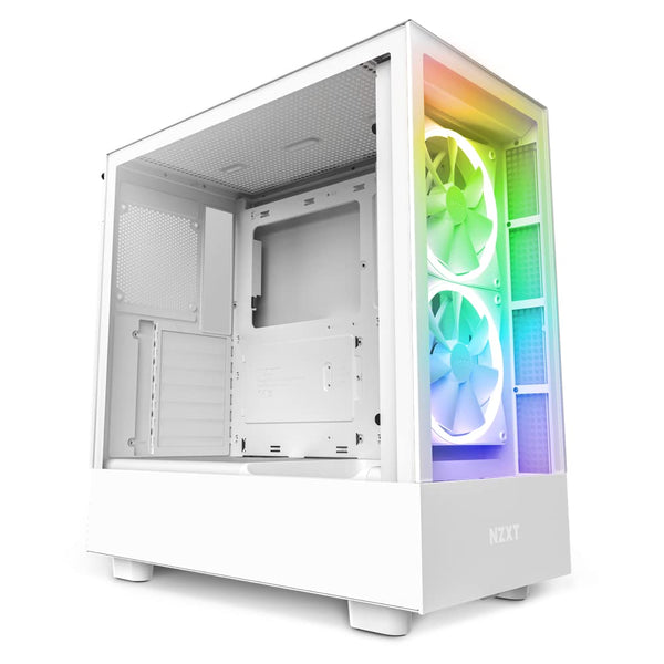 NZXT H5 Flow RGB - Compact ATX Mid-Tower PC Gaming Case - High Airflow - F360 RGB Core (CV) Included - 360mm Front & 240mm Top Radiator Support - Cable Management - Tempered Glass - White