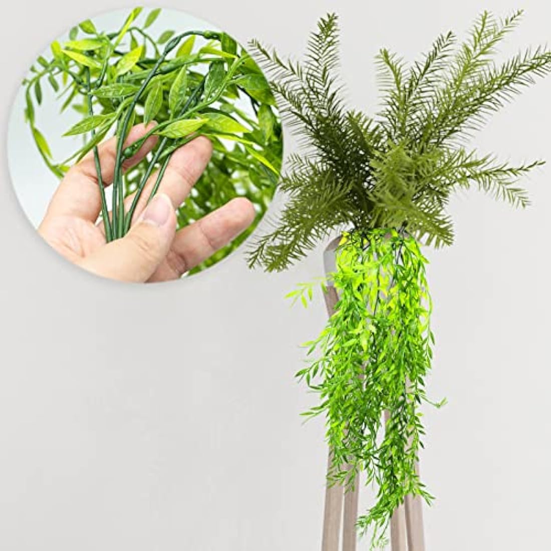 2 Pack Artificial Hanging Plants, Plastic Fake Ferns Ivy Artificial Trailing Plants, Fake Vine Hanging Basket, Faux Plant with Willow Leaves for Indoor Outdoor, Garden, Bedroom, Wall Decoration