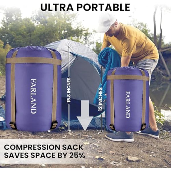 FARLAND Sleeping Bags 20 for Adults Teens Kids with Compression Sack Portable and Lightweight for 3-4 Season Camping, Hiking,Waterproof, Backpacking and Outdoors