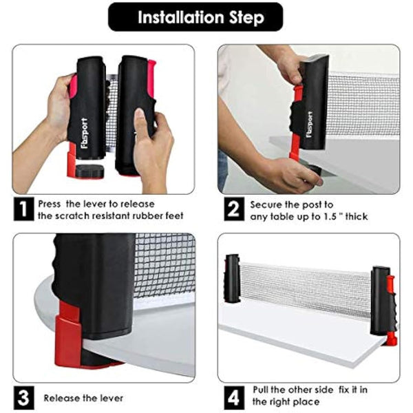 FBSPORT Table Tennis Set, Ping Pong Bats Set with 2 Paddles, 1 Retractable Net, 6 Balls, 1 Carrying Bag, for Trainer Adults Families Indoor Outdoor