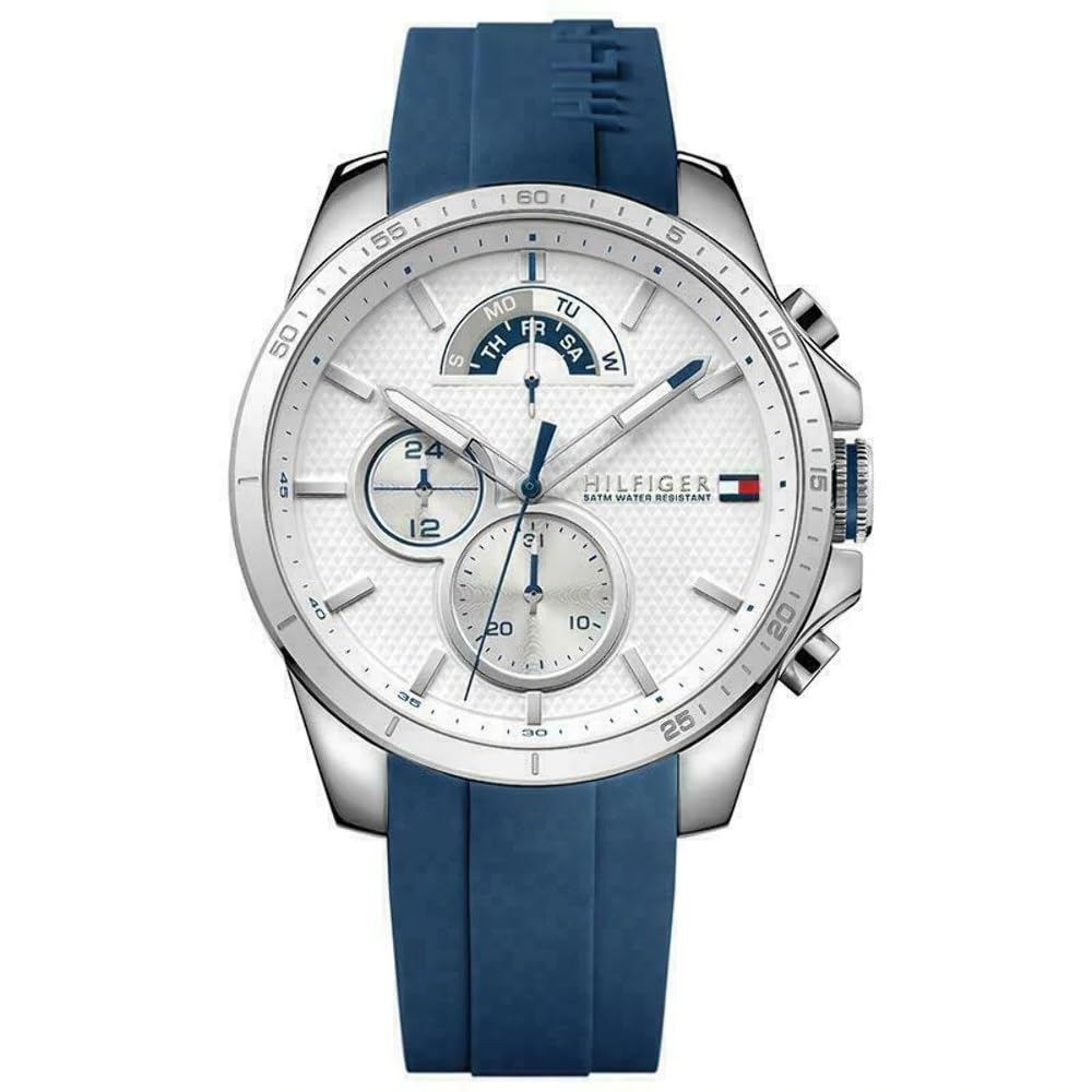 Tommy Hilfiger Analogue Multifunction Quartz Watch for Men with Silicone, Stainless Steel or Leather Bracelet, Day & Date Sub-Dials, 5ATM Water Resistant
