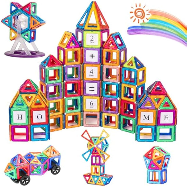 aaczly Magnetic Tiles 122PCS Magnetic Building Blocks Magnets for Kids Construction Toys Learning STEM Educational for 3+ Years Old Boys Girls Christmas Birthday Gifts