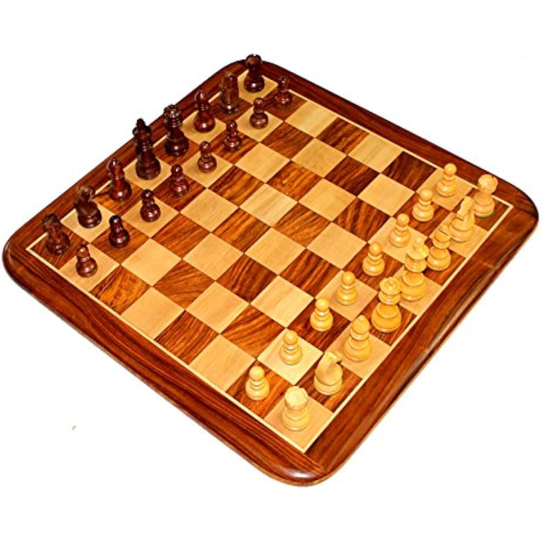 StonKraft 21" X 21″ Collectible Acacia Wood Chess Game Board Set+Wooden Crafted Pieces