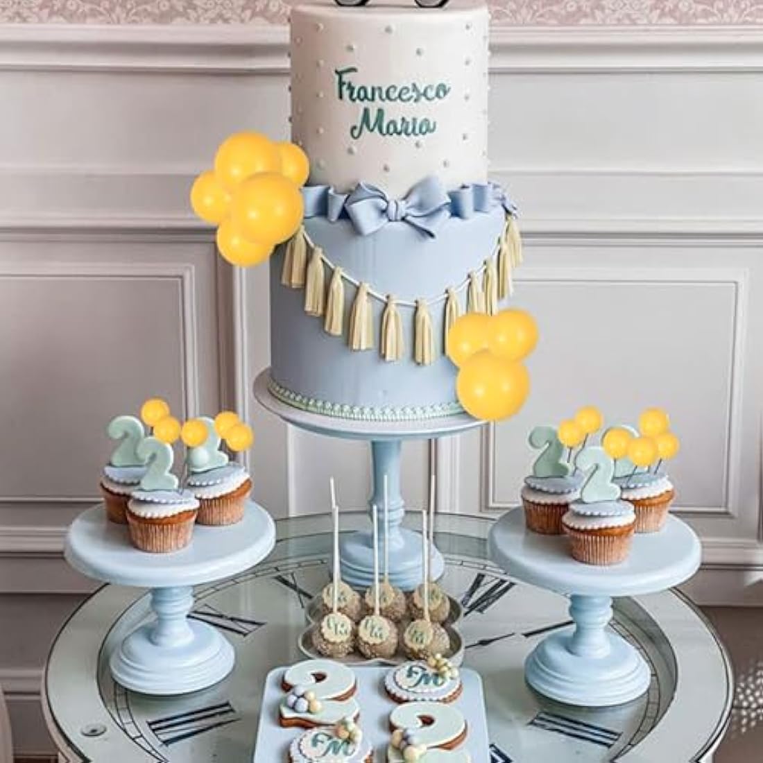 Gyufise 30Pcs Balls Cake Topper Foam Ball Cake Picks Mini Balloon Cupcake Insert Bubble Balls DIY Decoration for Baby Shower Wedding Anniversary Kids Birthday Party Cake Decorations Yellow