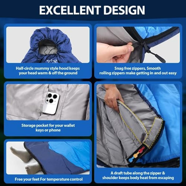 ETGLCOZY Sleeping Bags for Adults Kids, Ultralight Compact w/Compression Sack for Warm & Cold Weather Camping Essentials for Backpacking Hiking Travel Indoor - Unisex Boy Girl Man Woman