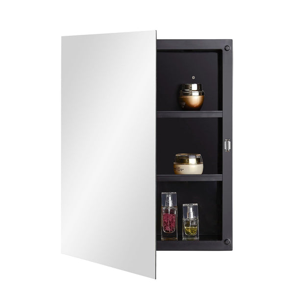 Fundin Black Plastic Mirror Cabinet with Polished Edge Mirror Door, Recessed and Surface Mount, 40 x 51 cm