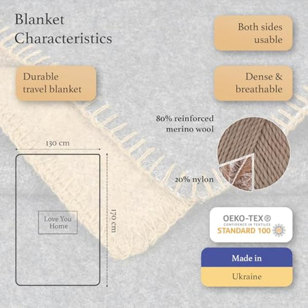 LYHome Travel Blanket - Extra Warm Picnic Throw, Bed Camping Outdoor Wool Blankets, Cozy Soft Throws, Military Army and Garden Outside Use (51x67 in | 130x170 cm | Mustard - Gray Double-sided)