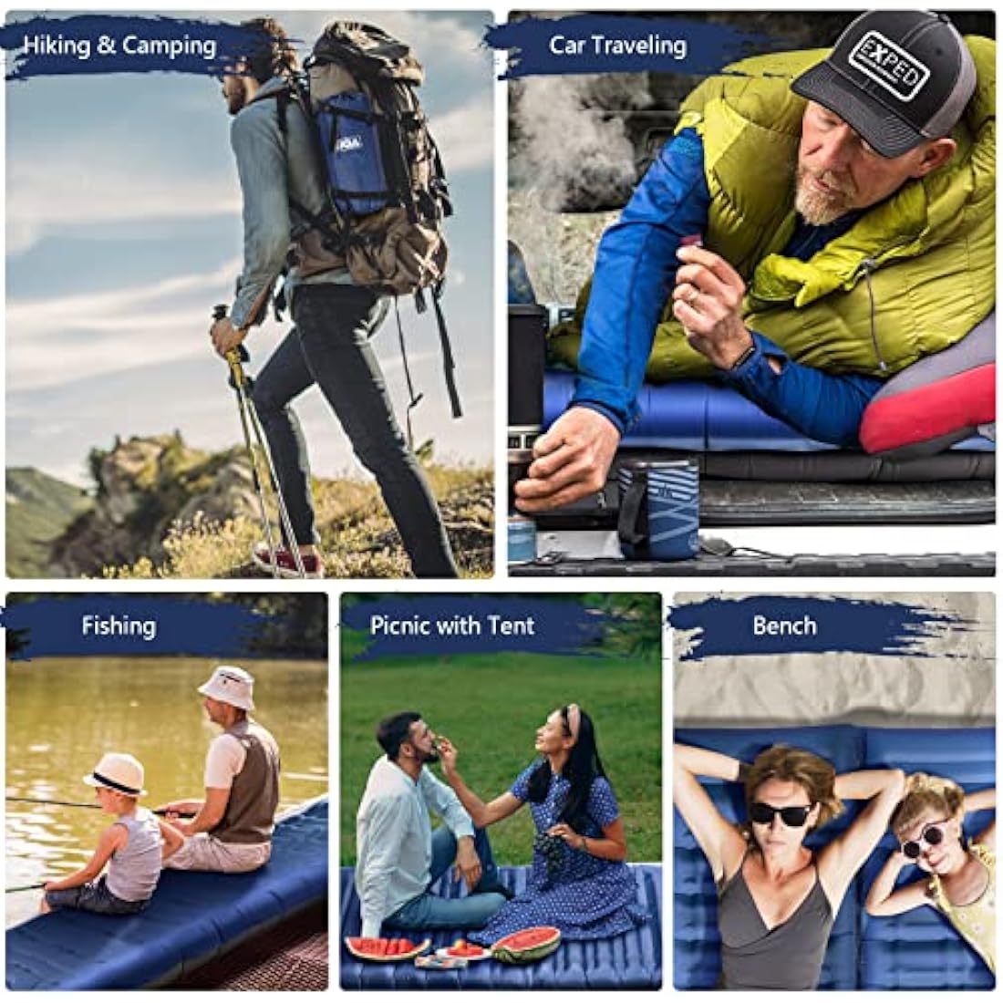 BQA Camping Sleeping Pad Inflatable Sleeping Mat with Pillow & Built-in Pump, Extra Thickness 10cm Compact Ultralight Waterproof Camping Air Mattress for Backpacking, Hiking, Tent, Traveling