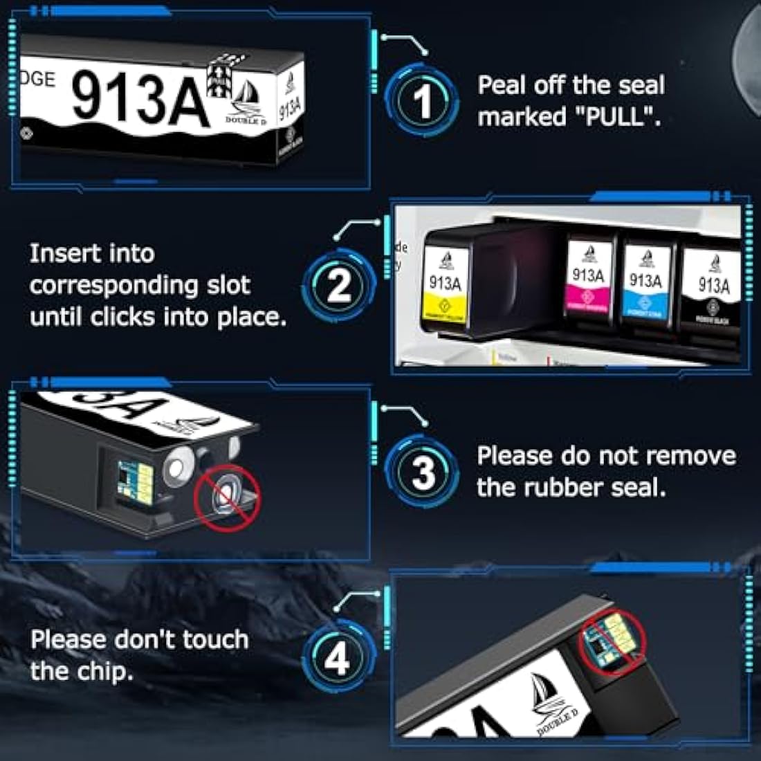 DOUBLE D 913A Ink Cartridges,Not Affected by Upgrade,for HP 913 913A Ink Compatible with HP PageWide MFP 377dw 352dw PageWide Pro 477dw 452dw p57750dw 452dn 552dw 577dw 577z,4 Pack (BK/C/Y/M)