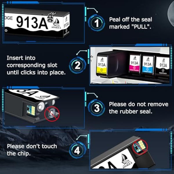 DOUBLE D 913A Ink Cartridges,Not Affected by Upgrade,for HP 913 913A Ink Compatible with HP PageWide MFP 377dw 352dw PageWide Pro 477dw 452dw p57750dw 452dn 552dw 577dw 577z,4 Pack (BK/C/Y/M)