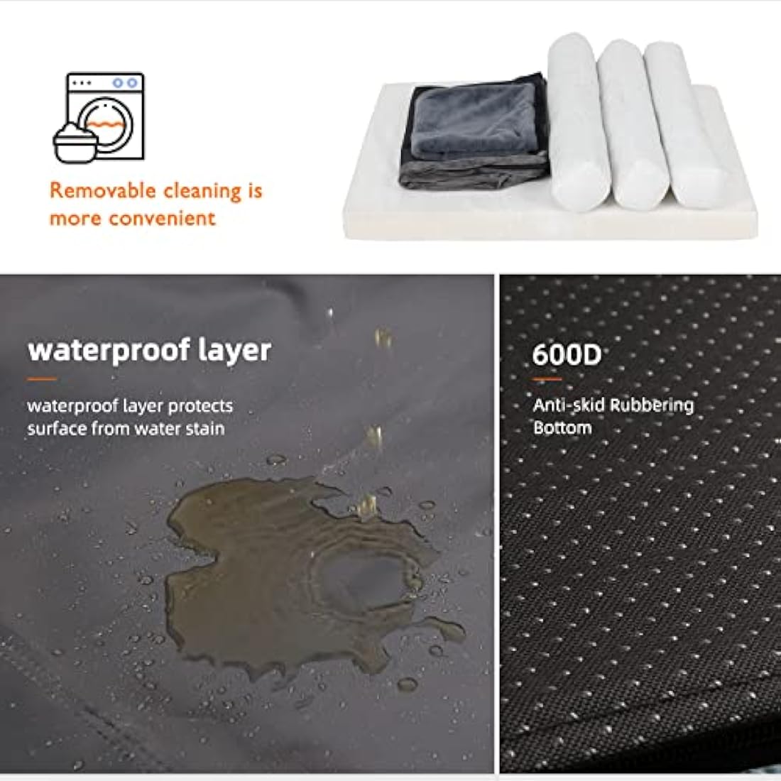 BingoPaw Large Dog Sofa Bed: Memory Foam Orthopedic Pet Mattress Cushion - Waterproof Bolster Dog Couch with Pillow and Washable Cover Grey XL (100x75cm)