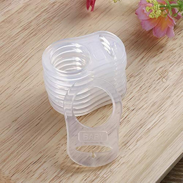 10Pcs Baby Dummy Pacifier Holder Clip Ring Button Style Pacifier Adapter Soft Silicone Baby Pacifier Clips Holders Dummy Clips Adapter(Clear)