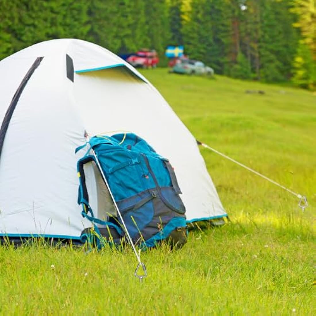 Insaga Ground Anchor, 4pcs Heavy Duty Tent Peg Trampoline Earth Stake Strong Storm Spiral Screw Spike for Garden Swing/Camping/Canopy/Shed/Dog/Carport with Carabiner Lockset, Orthogonal Triangle/44cm