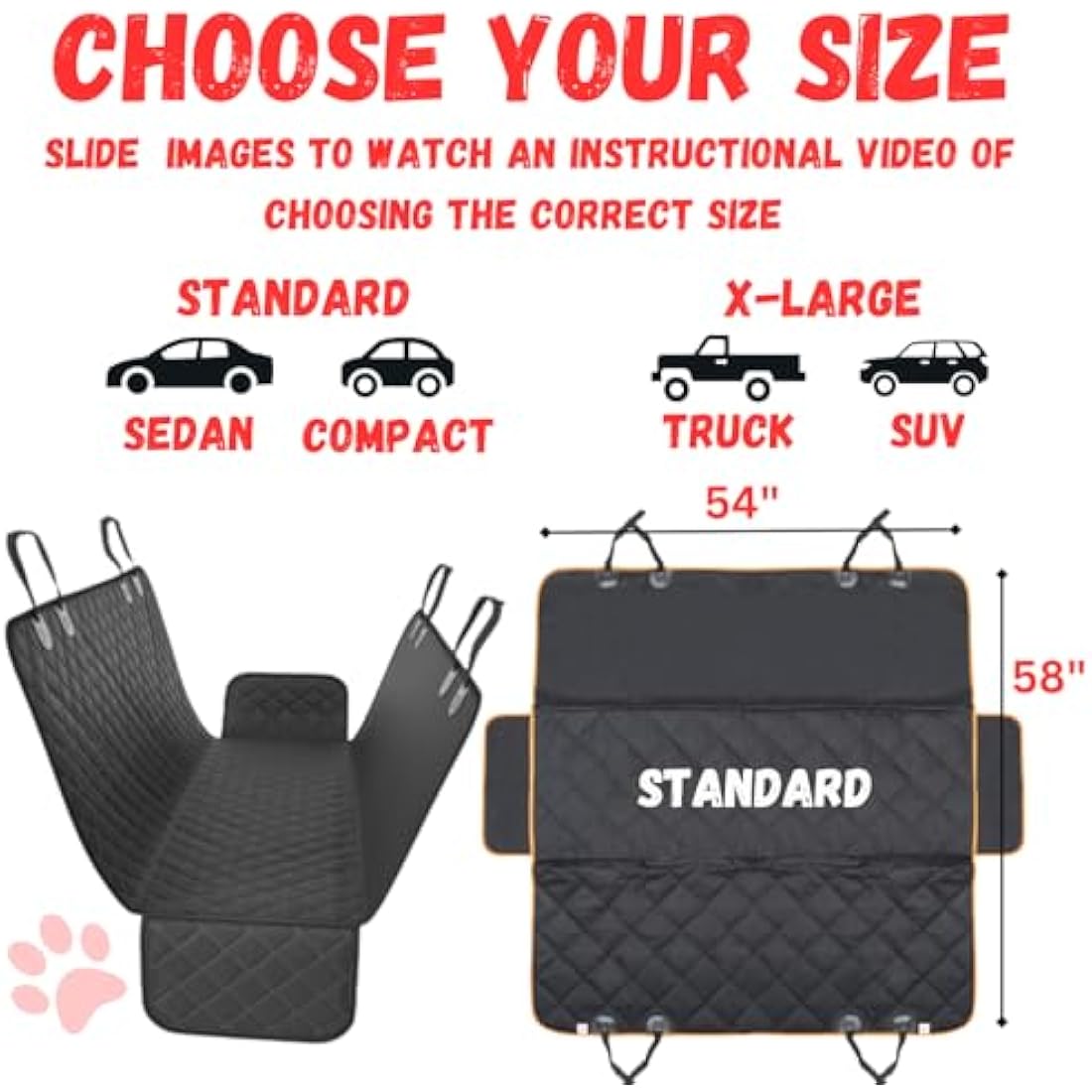 Doggie World Dog Car Seat Cover - Cars Trucks and Suvs Luxury Full Protector w/Extra Side Flaps Seat Belt Openings - Hammock Convertible for your Pet - Waterproof Non-Slip - Machine Washable