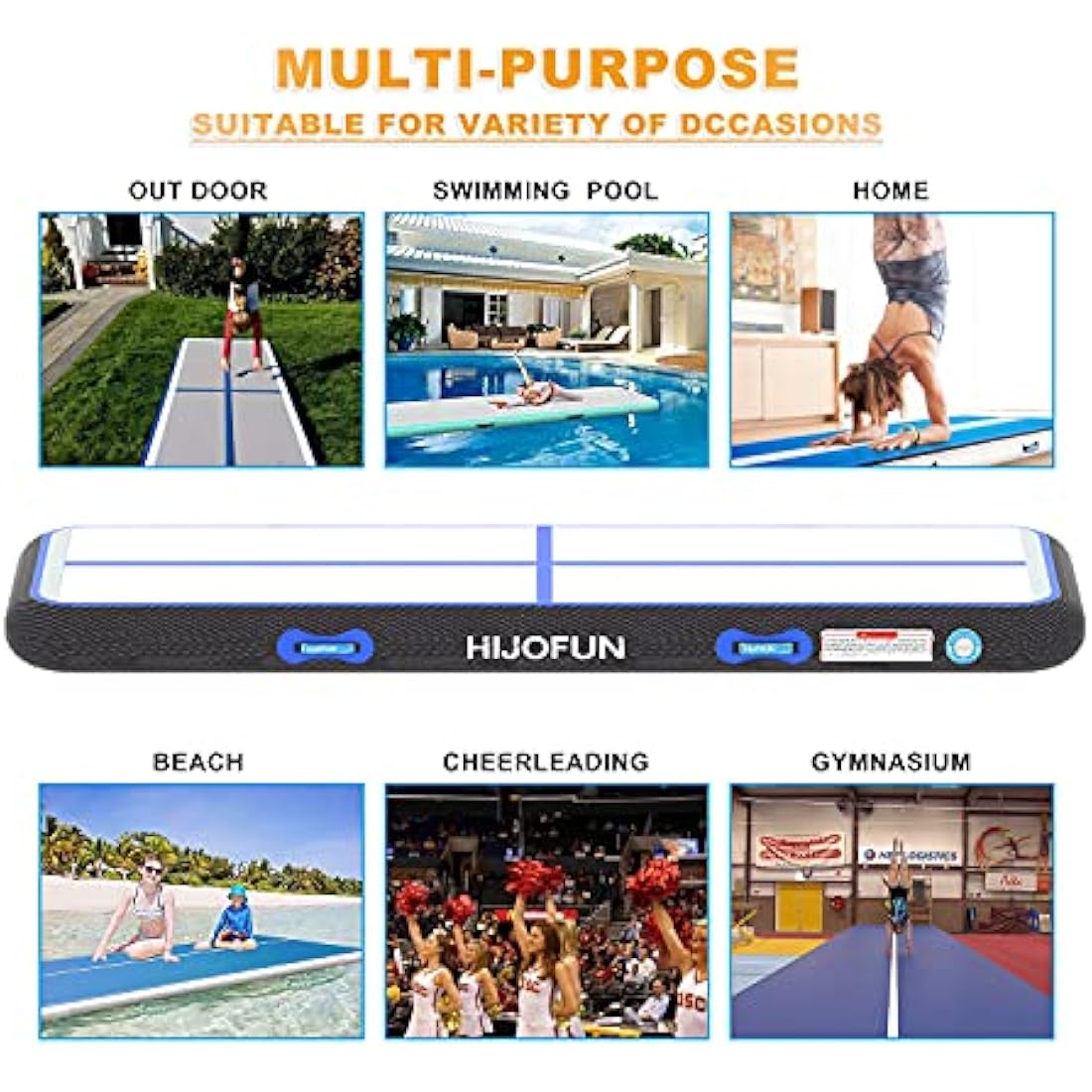 HIJOFUN Inflatable Gymnastics Mat 3m/4m/5m/6m with Practical Pump and 10/20cm Thick Aerobatic Tracks Inflatable Gymnastics Gymnastics Tumbling Yoga Taekwondo