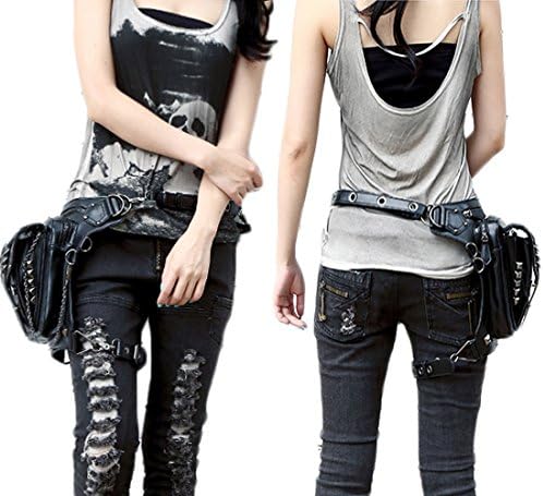 FiveloveTwo Men Women Leather Multi-Purpose Tactical Drop Leg Arm Bag Pack Hip Belt Waist Fanny Messenger Shoulder Bag Black