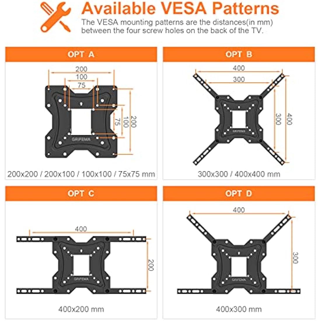 GRIFEMA GB1004 Swivel TV Wall Bracket for 26-55 inch, up to 30KG, Tilt Extendable TV Wall Mount for Flat & Curved Screen, Max Vesa 400X400MM