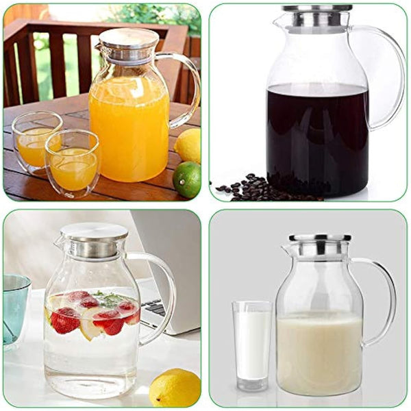 105OZ Glass Pitcher with Lid and Spout - High Heat Resistance Pitcher for Hot/Cold Water & Iced Tea (3.0L)