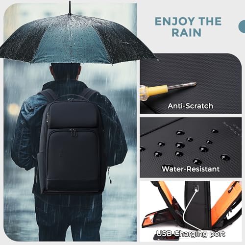 FENRUIEN Expandable Laptop Backpack Business Backpack Men's Laptop Bag 17 Inch for Men and Women Teenagers with Laptop Compartment USB Charging Port Backpack