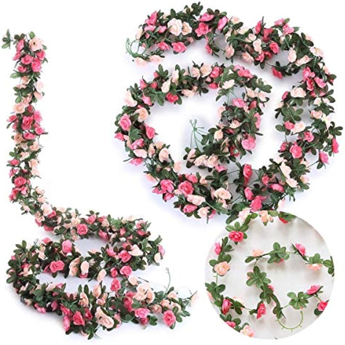 2 Pack Artificial Rose Flower Garland Fake Rose,8.2 ft /2.5m Flower Vine Artificial Flower Hanging Rose Garlands for Home Hotel Office Wedding Party Garden Craft Art Decor