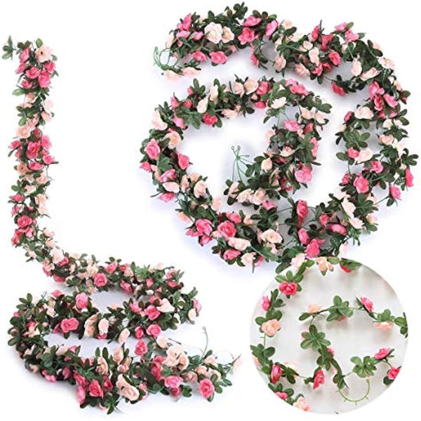 2 Pack Artificial Rose Flower Garland Fake Rose,8.2 ft /2.5m Flower Vine Artificial Flower Hanging Rose Garlands for Home Hotel Office Wedding Party Garden Craft Art Decor
