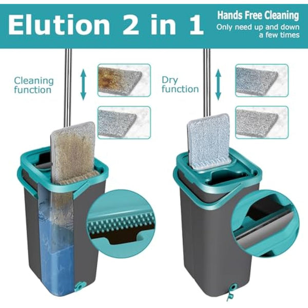 Masthome Mop and Bucket, Microfibre Mops and Buckets Sets with 140CM Stainless Steel Handle & 6pcs Washable Pads, Wet & Dry Cleaning Buckets for Cleaning Laminate Tile Hardwood Floors