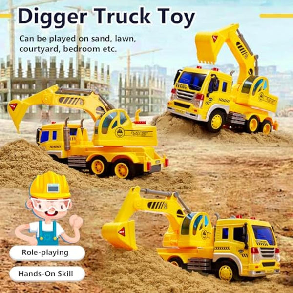 HERSITY Kids Toy Digger, Truck Lorry Toys Construction Vehicles with Lights and Sounds Cars Educational Toys Gifts for Children 3 4 5 6 Years Old Boys and Girls