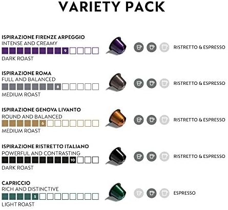 Nespresso Original Coffee Pods, 50 Mixed Pack - 10 Arpeggio, 10 Ristretto, 10 Capriccio, 10 Roma, 10 Livanto Capsules for Nespresso Machines. Make Espressos, Cappuccino and Macchiato. Recyclable Pods
