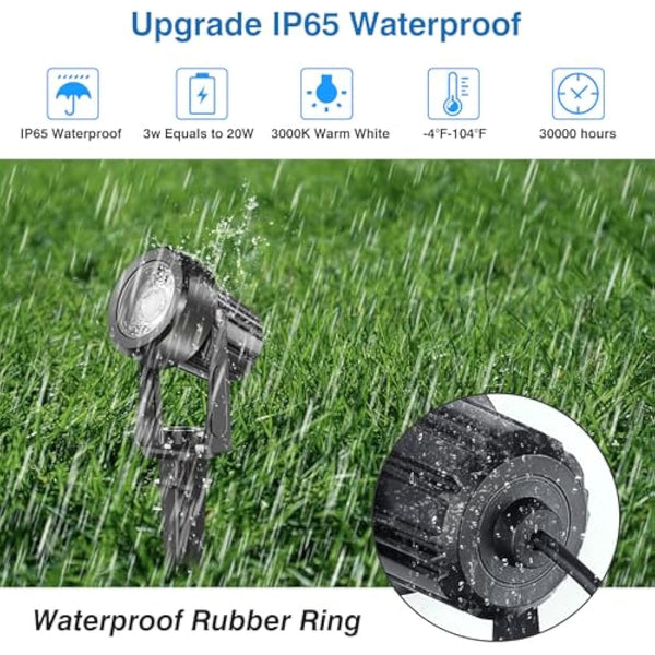 NATPOW Garden Lights, Garden Spot Lights Mains Powered, Warm White LED Outdoor Landscape Spike Lights with Adapter, IP65 Waterproof 5V Spotlights for Lawn, Driveway,Party(6-in-1)