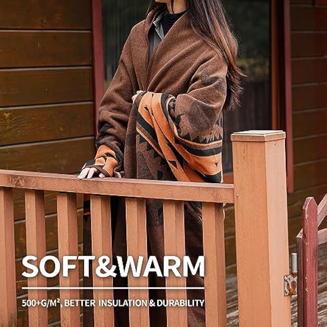 ACUSHLA Merino Wool Blanket - 79X63 Warm, Thick, Washable, Large Throw - Great for Bed Couch Camping Outdoor Travel Car Pets, All Seasons, Flame Brown