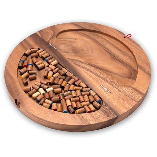 Halma Gr. XL - Stern Halma - Chinese Checkers - Strategiespiel - Gesellschaftsspiel aus Holz mit rundem, klappbarem Spielbrett