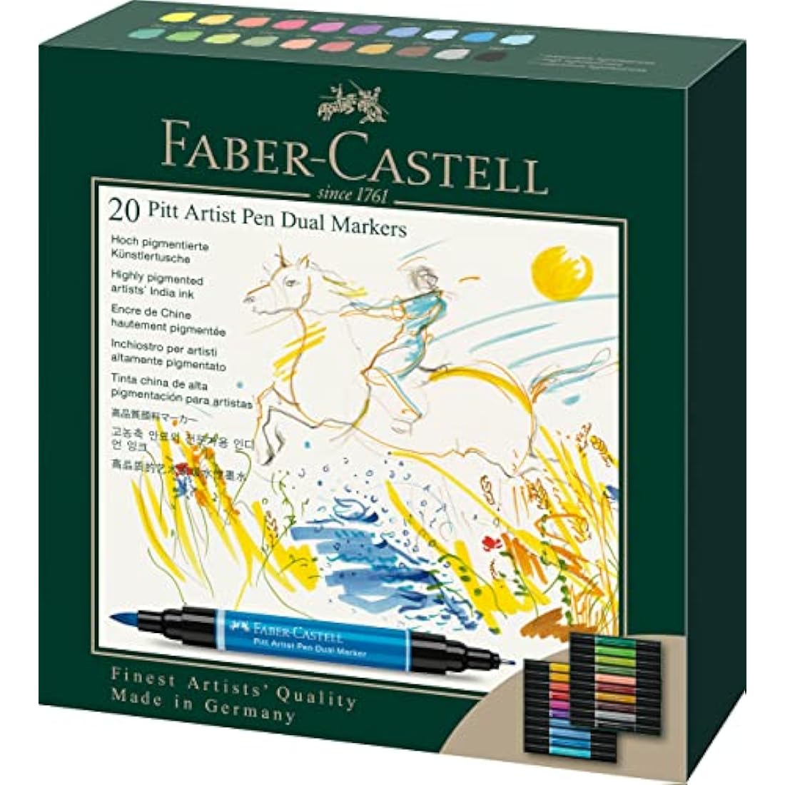 Faber-Castell Art & Graphic Pitt Artist Pen Dual Marker India Ink, Multicoloured, Wallet Of 20, For Art, Craft, Drawing, Sketching, Home, School, University, Colouring