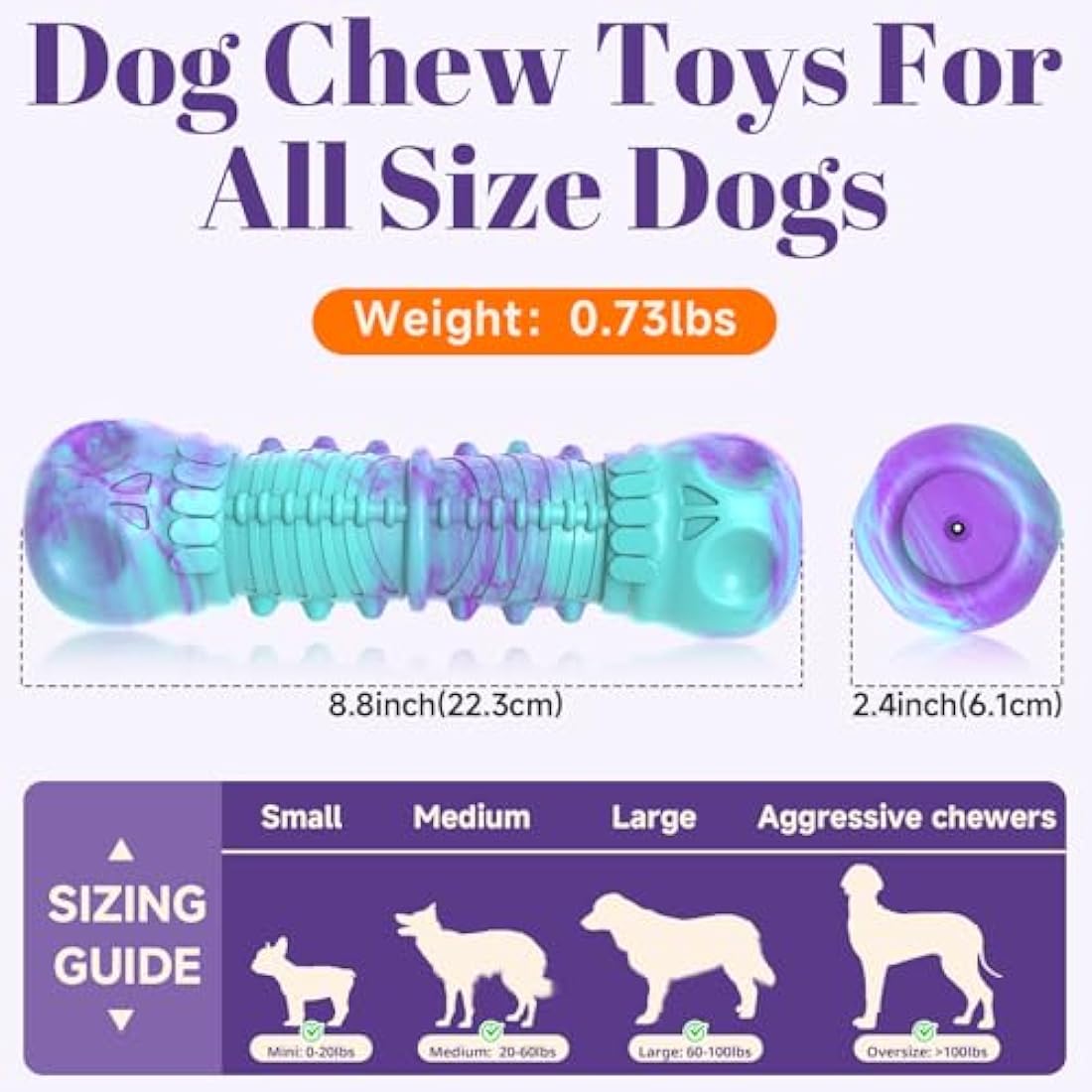 HETOO Dog Chew Toys Indestructible Dog Toys for Large Medium Breed Durable Rubber Squeaky Toy for Aggressive Chewers Tough Strong Bone Outdoor Interactive Dog Toys Birthday Gifts Purple