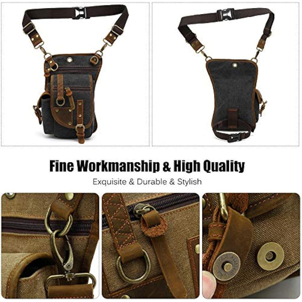 FANDARE Canvas Drop Leg Bag Hiking Waist Pack Sling Crossbody Bag Shoulder Backpack Men Chest Bag Women Casual Daypacks for Outdoor Motorcycle Tactical Riding Cycling Hiking Fishing Travel Fanny Pouch