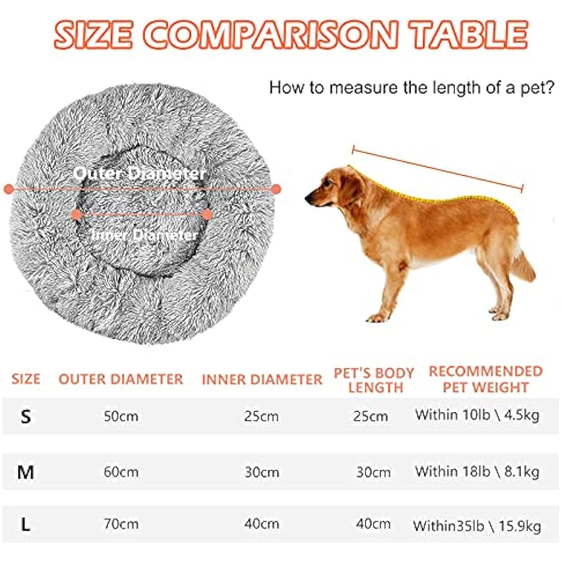 FireOwl Calming Dog Bed - Large 70cm Donut Bed, Anti-Anxiety, Plush Cuddler, Machine Washable, Light Grey