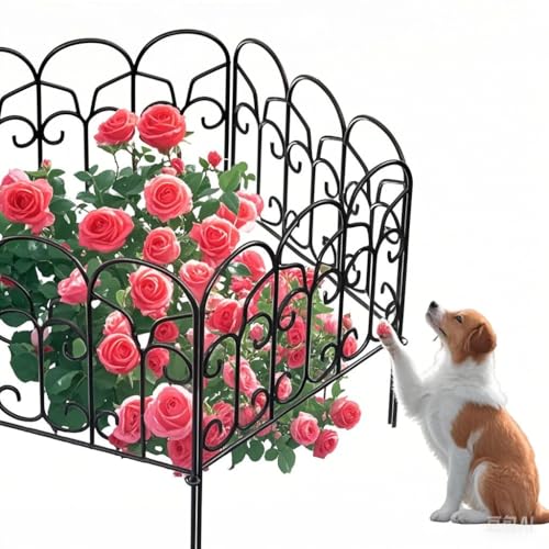 Amagabeli Garden Home Decorative Metal Garden Fence Panels 5PCS 46CM(H) x2.29M(L) Metal Garden Fencing Panels Border Outdoor Rustproof Landscape